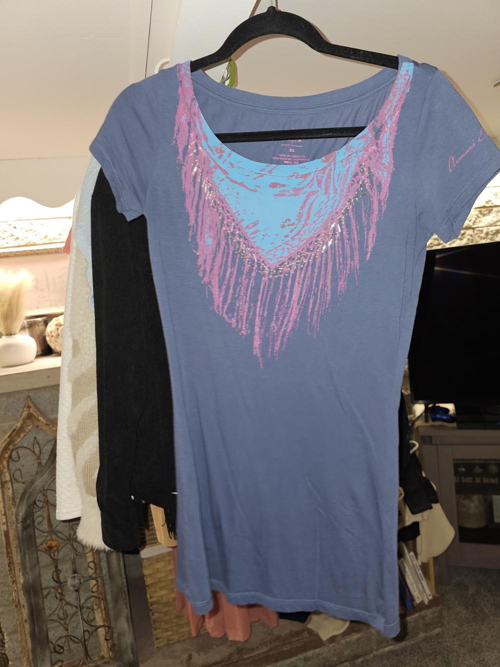 Armani Exchange Short Sleeve Tee in Blue with Pink Accent